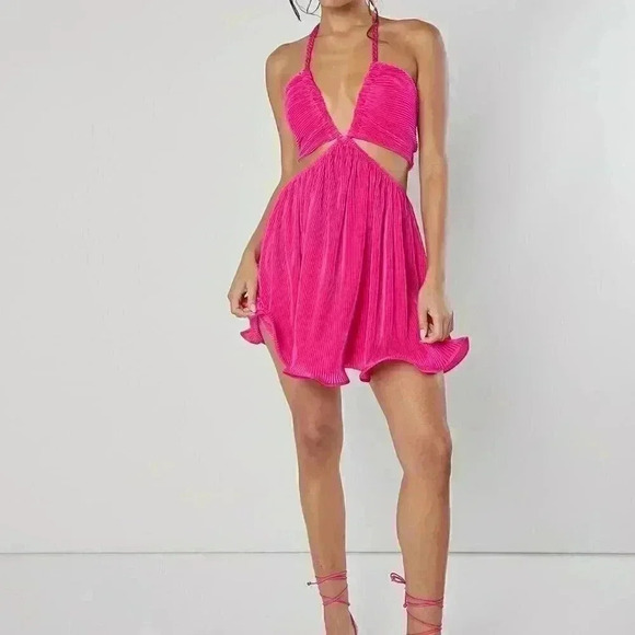 Hot Pink Sexy Women's Plisse Tie Backless Halter Dress - Picture 5 of 8
